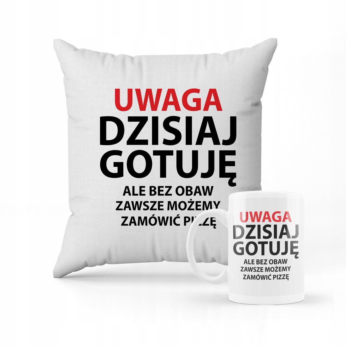 ZESTAW PODUSZKA + kubek Uwaga gotuje + IMIĘ