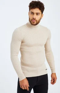 Męski sweter z golfem z dzianiny Leif Nelson LN-1670, jasnobeżowy / XXL - Swetry męskie - miniaturka - grafika 1