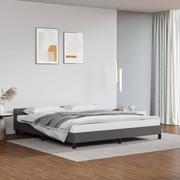 Łóżka - Lumarko Rama łóżka z zagłówkiem, szara, 160x200cm, obite sztuczną skórą - miniaturka - grafika 1