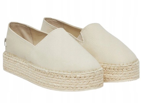 CALVIN KLEIN JEANS ESPADRYLE BEŻOWE ZE SKÓRY NA PLATFORMIE 39 24BA