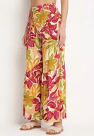 Spodnie damskie - Żółto-Różowe Wiskozowe Spodnie Typu Palazzo z Cienkimi Gumkami w Pasie i Wysokim Stanem Graesta - miniaturka - grafika 1