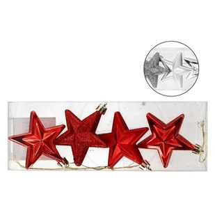 Bombka plastikowa gwiazda 7 cm 4 sztuki czerwony / złoty / srebrny - Bombki - miniaturka - grafika 1