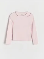 Bluzki dla dziewczynek - Reserved - Prążkowana bluzka z wycięciami - pastelowy róż - miniaturka - grafika 1