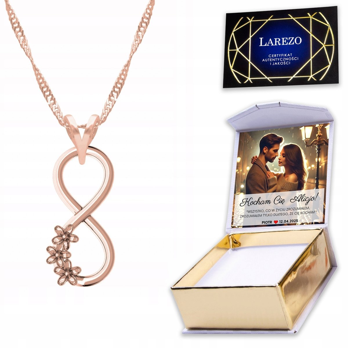 Naszyjnik Pozłacany 925 z Nieskończonością Infinity Nieskończoność + NADRUK