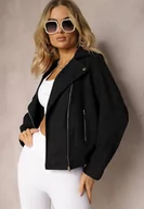 Kurtki damskie - Czarna Asymetryczna Kurtka Ramoneska z Imitacji Zamszu Kmiya - miniaturka - grafika 1