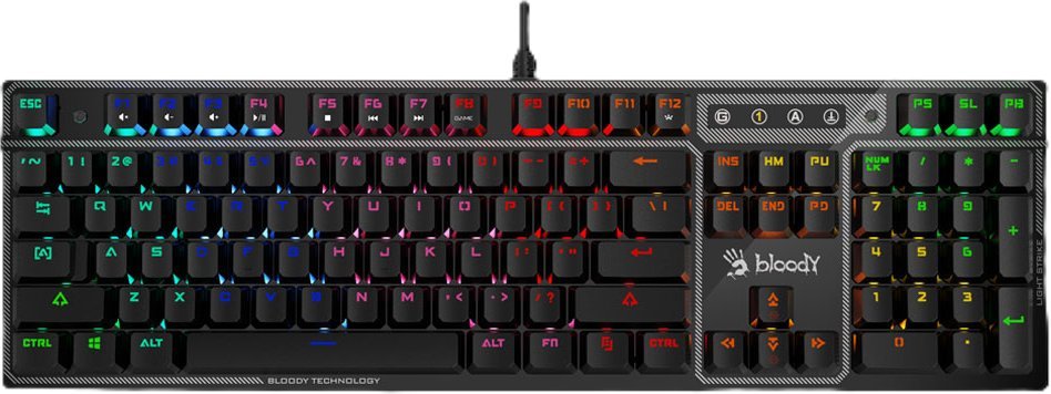 A4 Tech A4tech Bloody B750N klawiatura gamingowa mechaniczna przewodowa Green Switch CZ/SK Czarny