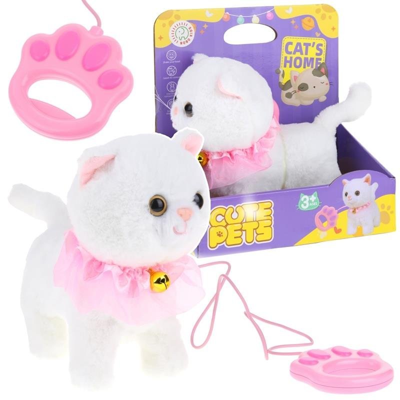 Kot Interaktywny z Dźwiękiem Chodzi na Smyczy Miauczy Pluszowy Kotek Maskotka