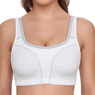 Koszulki i topy damskie - SUSA Sportowy biustonosz damski High Support I damski biustonosz bez fiszbin z uformowanymi miseczkami I sportowy biustonosz crop top z szarym obszyciem I mocne trzymanie I odporny na pot, biały - miniaturka - grafika 1
