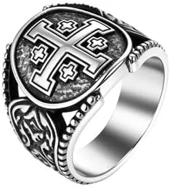PIERŚCIONEK MĘSKI KRZYŻ SYGNET CHRZEŚCIJAŃSKI STAL SZLACHETNA AMULET