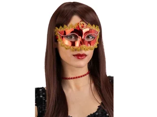 Maska karnawałowa czerwona z kryształkiem - Dodatki do strojów karnawałowych - miniaturka - grafika 1