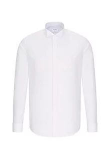 Koszule męskie - Seidensticker Męska koszula smokingowa Modern Fit – bez prasowania, wąska talia koszula z kołnierzem i mankietem – długi rękaw – 100% bawełna, biały, 40 - grafika 1