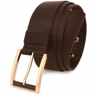 Paski - Pasek Parciany Elegancki Do Spodni Klamra Złota Pas Brązowy - miniaturka - grafika 1