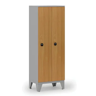 Drewniana szafa ubraniowa, obniżona, 2-drzwiowa, 1660 x 600 x 400 mm, zamek RFID, szary/buk - Szafki BHP - miniaturka - grafika 1