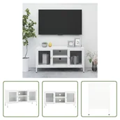Szafki RTV - Szafka pod telewizor The Living Store biała 105x35x52 cm stal i szkło - miniaturka - grafika 1