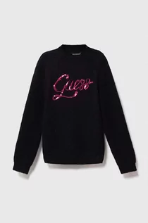 Swetry dla dziewczynek - Guess sweter dziecięcy kolor czarny ciepły - grafika 1