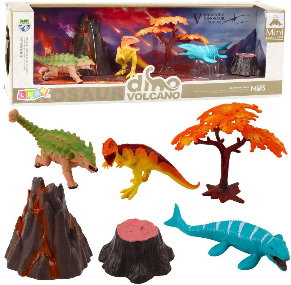 Zestaw Realistycznych Figurek Dinozaury Wulkan Drzewo 6el