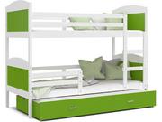 Łóżka dla dzieci i młodzieży - Łóżko piętrowe 190x80 białe zielone MATEUSZ 3-osobowe - miniaturka - grafika 1