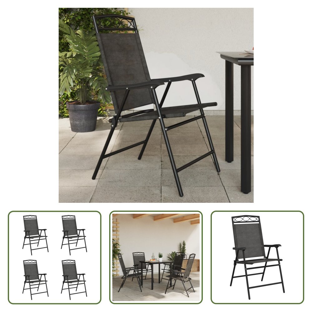 Składane krzesła ogrodowe The Living Store 4 szt. Szara stal i textilene