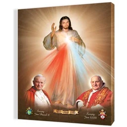 Obraz religijny na płótnie Jezus Miłosierny, Papież Jan Paweł II, Święty Jan XXIII - Ikony i obrazy sakralne - miniaturka - grafika 1