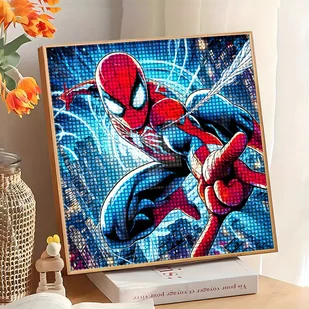 TEMU Zestaw do Malowania Diamentami 5D, 1 szt., Marvel, -Man, Okrągłe Diamenty DIY, Kreskówkowa Tematyka na Płótnie, Dekoracja Ścian Domu dla - Rękodzieło - miniaturka - grafika 1