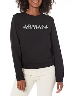 Bluzy damskie - Armani Exchange Damska bluza z kapturem French Terry Armani Studded Logo, czarny, S - grafika 1