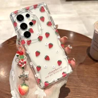 Etui i futerały do telefonów - TEMU Przezroczysta etui na telefon for Galaxy for Samsung S25 motywem truskawek, kompatybilne z A26/A15/A35-5G, miękkie etui w kremowym wzorze z - miniaturka - grafika 1