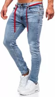 Spodnie męskie - Niebieskie spodnie jeansowe męskie skinny fit Denley KX555-1 - miniaturka - grafika 1