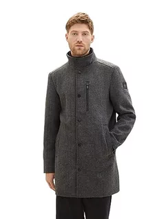 Płaszcze męskie - TOM TAILOR męski płaszcz wełniany, 30500 - Dark Grey Black Herringbone, 3XL - grafika 1