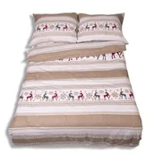 Pościel - Matex Pościel flanelowa 220x200 F-88 beżowa biała świąteczna renifery - miniaturka - grafika 1