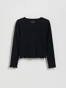 Bluzki dla dziewczynek - Reserved - Bawełniana koszulka w prążek - czarny - miniaturka - grafika 1