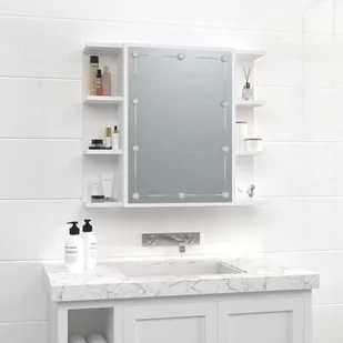 Lumarko Szafka z lustrem i oświetleniem LED, biała, 70x16,5x60 cm - Toaletki - miniaturka - grafika 5