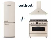 Zestawy AGD - VestFrost Linia Beżowa - zestaw retro : kuchnia gazowo-elektryczna + okap + lodówka - miniaturka - grafika 1