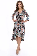 Sukienki - Sukienka FSU1073 CZARNY pomarańczowo turkusowe kwiaty - Fokus - miniaturka - grafika 1