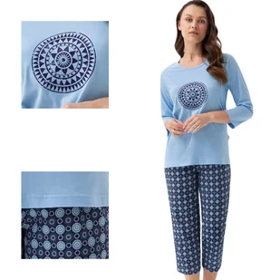 Piżama damska LUNA kod 331 niebieska spodnie w rozeteki  XL - Piżamy damskie - miniaturka - grafika 1