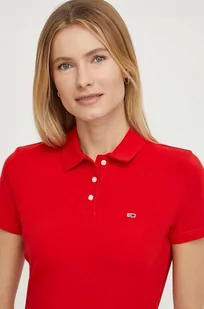 Tommy Jeans polo damski kolor czerwony - Koszulki i topy damskie - miniaturka - grafika 1