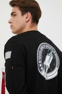 Bluzy męskie - Alpha Industries bluza męska kolor czarny z nadrukiem - miniaturka - grafika 1