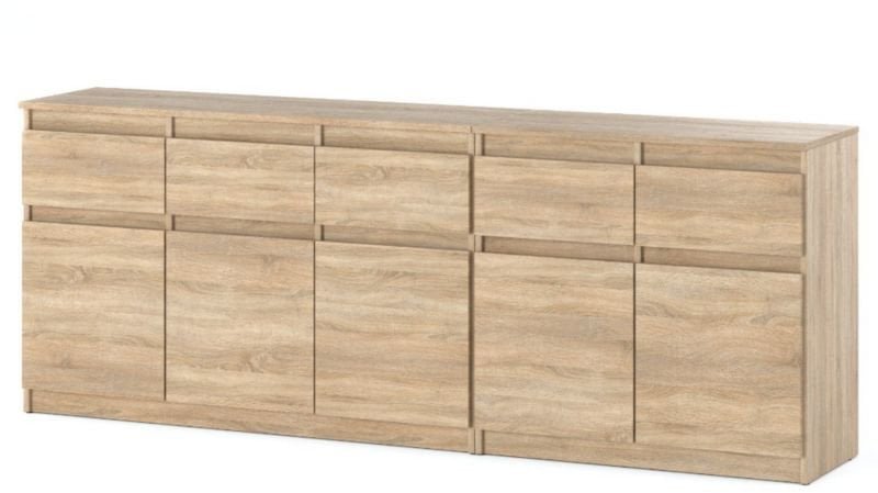 Komoda Drewniana Nowoczesna Szafka Best Oleksa 5 Szuflad 200cm Dąb Sonoma