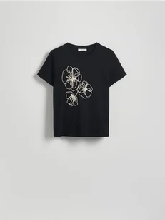 Reserved - T-shirt z haftowanym wzorem - czarny - Koszulki i topy damskie - miniaturka - grafika 1