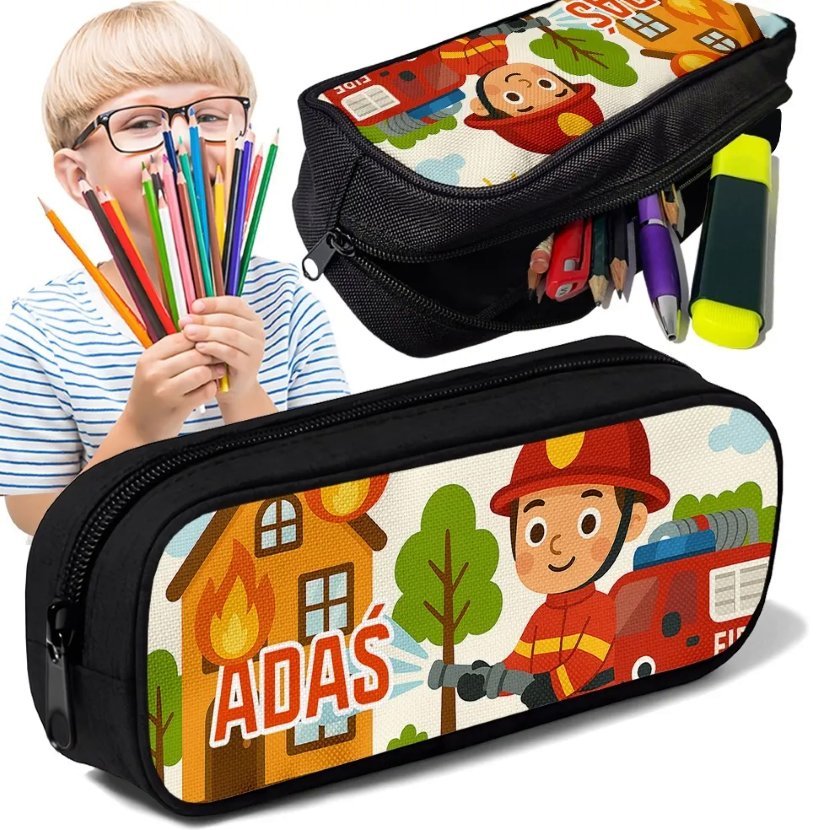Piórnik TUBA + IMIĘ Strażak Wóz Strażacki Personalizowany Szkolny Prezent