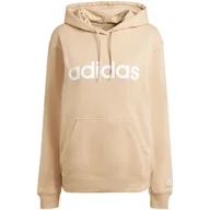 Bluzy damskie - Bluza damska adidas Essentials Linear Hoodie beżowa IS2083 M - miniaturka - grafika 1