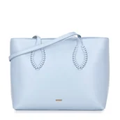 Torebki damskie - Damska shopperka ze skóry ekologicznej z plecionymi akcentami niebieska - miniaturka - grafika 1