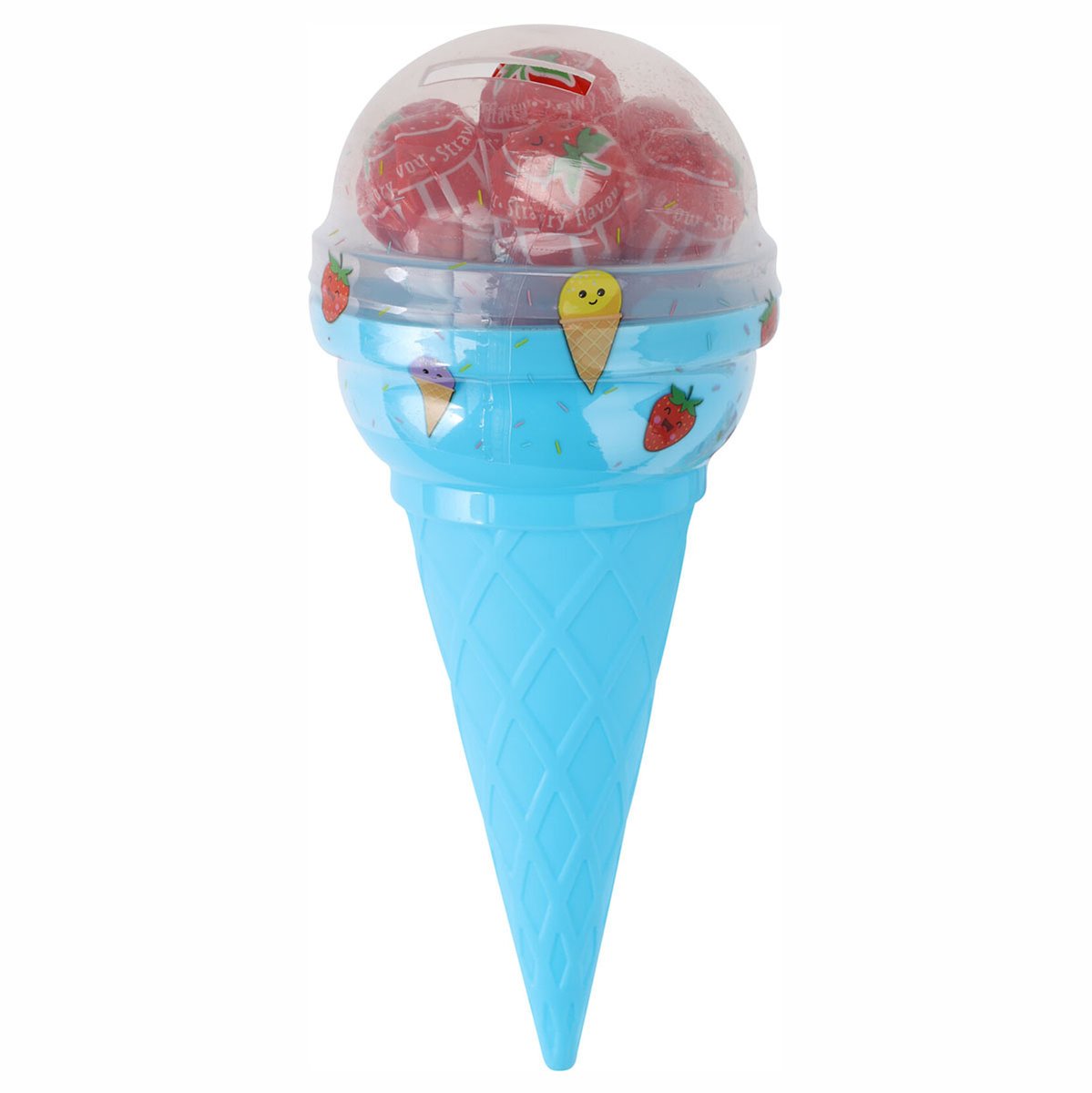 Ice Cream Pop – Zestaw 7 truskawkowych lizaków w skarbonce w kształcie rożka