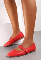 Baleriny - Czerwone Balerinki Zapinane na Sprzączkę ze Ściętym Noskiem Rilaisa - miniaturka - grafika 1