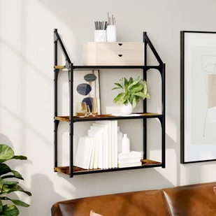 vidaXL Regał ścienny z 3 półkami, przydymiony dąb, 60x21x78,5 cm - Półki do salonu - miniaturka - grafika 1