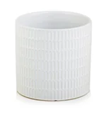 Donice - Osłonka Na Doniczkę Ceramiczna Biała Paski Ozdoba - miniaturka - grafika 1