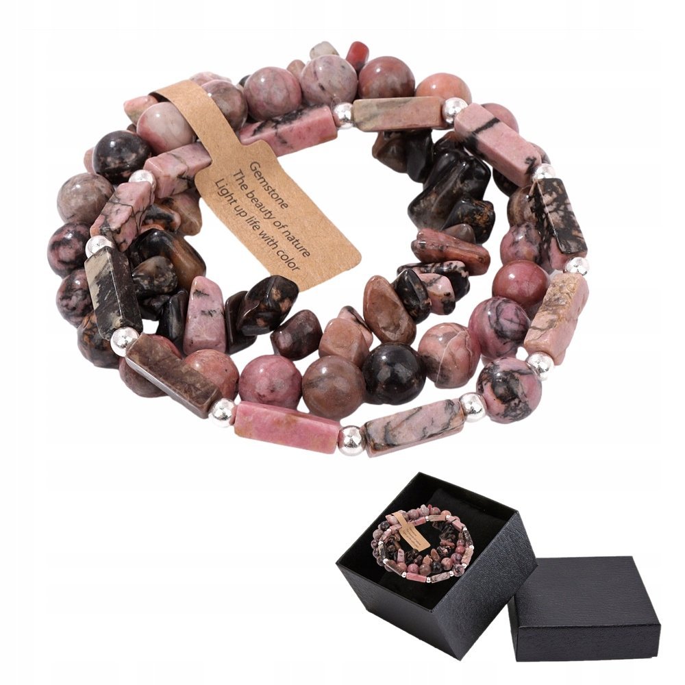Zestaw 3 X Bransoletka Męska 5-8 Mm Kamień Naturalny Rodonit Rhodonite