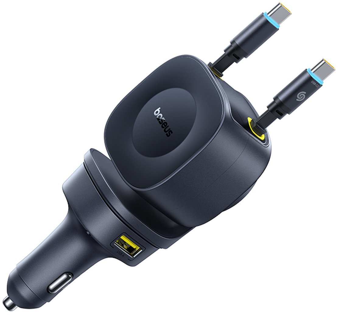 Ładowarka Baseus Ładowarka samochodowa USB-C USB-A ze zwijanymi kablami USB-C 60W - czarna Ładowarka samochodowa USB-C USB-A ze zwijanymi kablami USB-C 60W - czarna