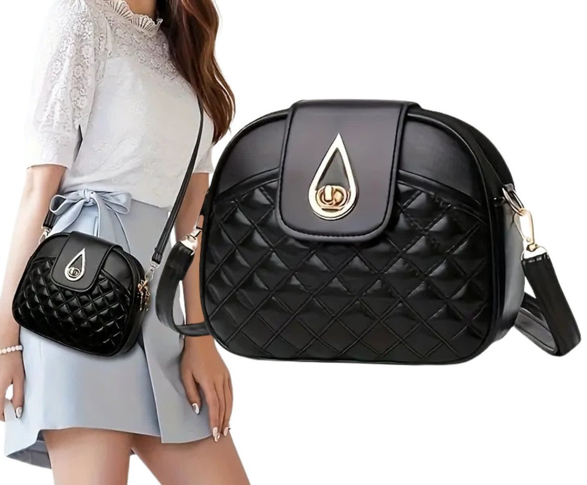 Torebka skórzana na ramię mała pikowana skóra ekologiczna czarna