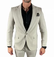 Marynarki męskie - Marynarka jednorzędowa taliowana gładka beżowa DJM013 54 - miniaturka - grafika 1