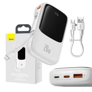 Baseus Qpow Digital Display powerbank z szybkim ładowaniem 10000mAh 20W QC/PD/SCP/FCP z wbudowanym kablem Lightning biały - Powerbanki - miniaturka - grafika 9